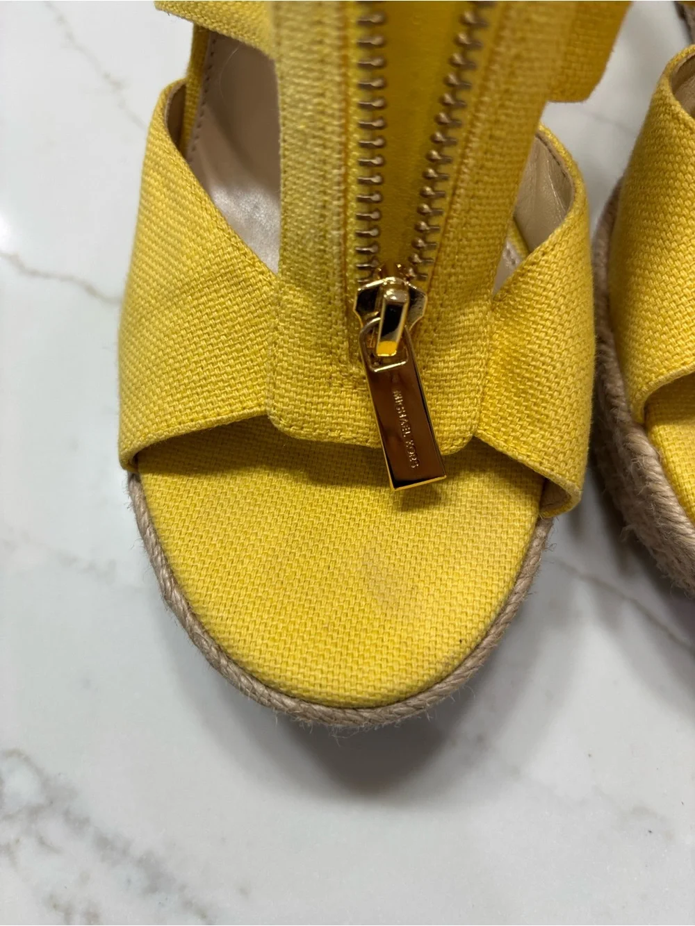 MICHAEL Michael Kors Yellow Espadrille Wedge Sandals with Front Zip Detail